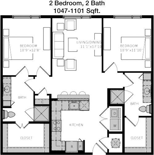 1,047 sq ft floorplan layout