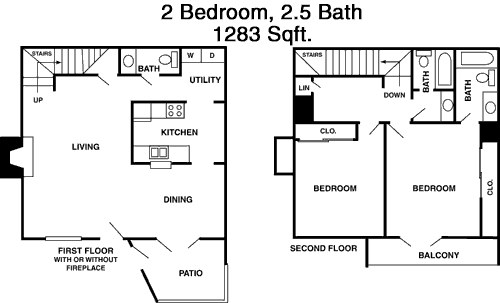 1,283 sq ft floorplan layout
