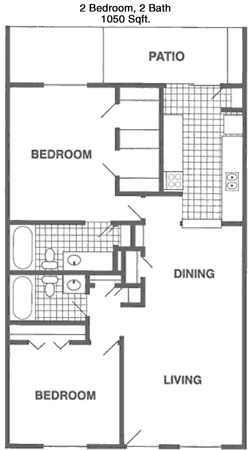 1,050 sq ft floorplan layout