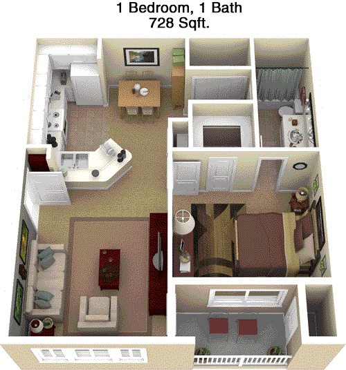 728 sq ft floorplan layout