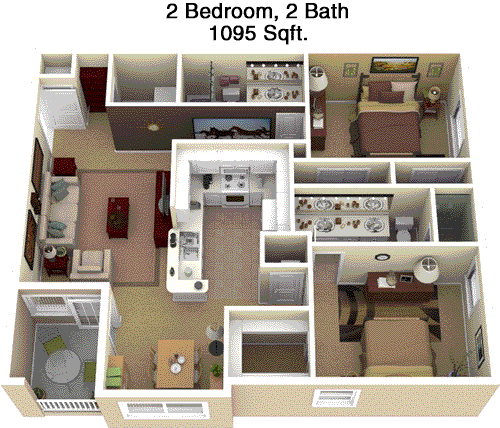 1,095 sq ft floorplan layout