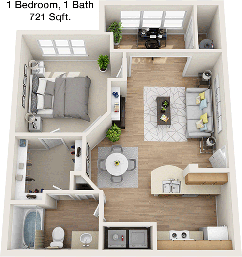 721 sq ft floorplan layout