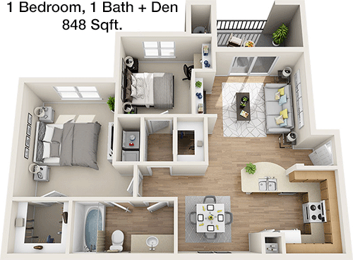 848 sq ft floorplan layout