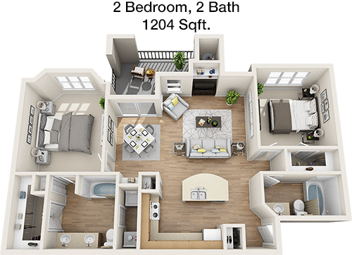 1,204 sq ft floorplan layout