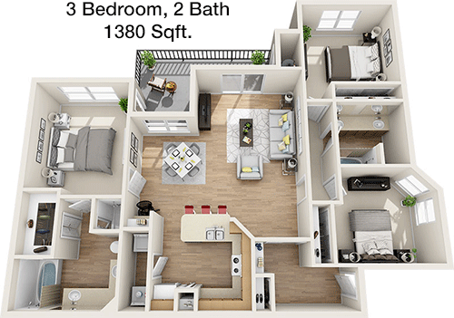 1,380 sq ft floorplan layout