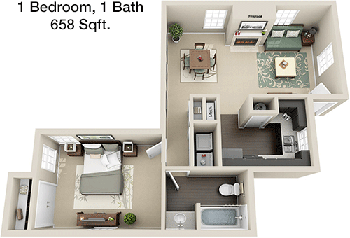 658 sq ft floorplan layout
