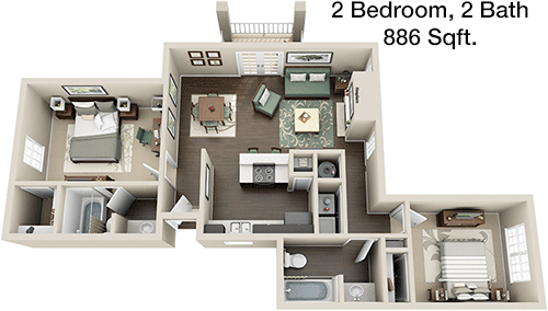 886 sq ft floorplan layout