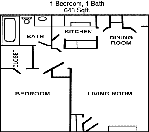 643 sq ft floorplan layout