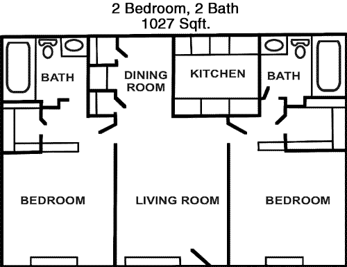 1,027 sq ft floorplan layout