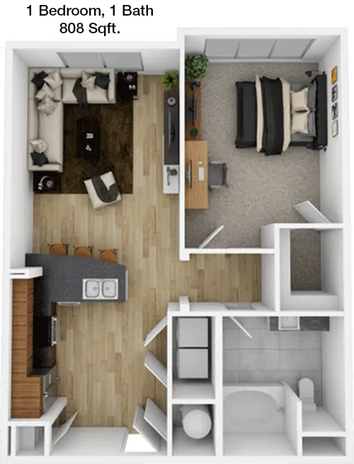 808 sq ft floorplan layout