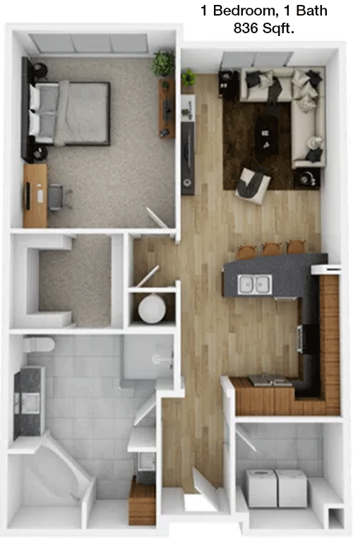 836 sq ft floorplan layout