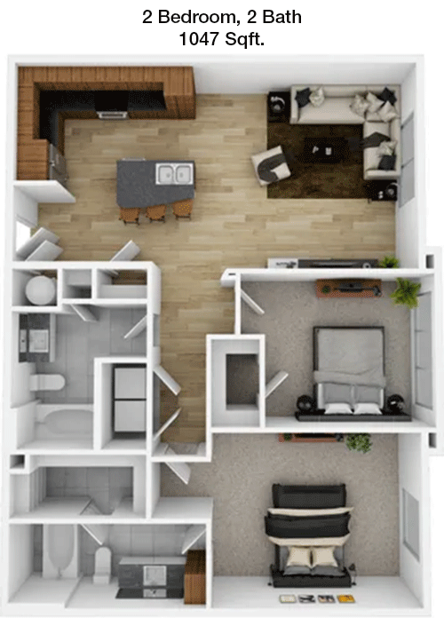 1,047 sq ft floorplan layout