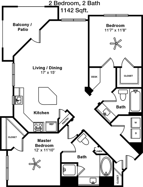 1,142 sq ft floorplan layout