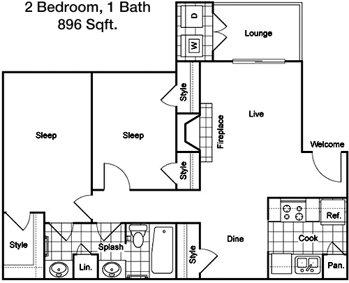 896 sq ft floorplan layout