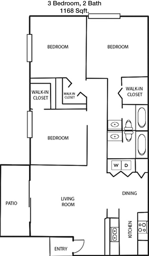 1,168 sq ft floorplan layout