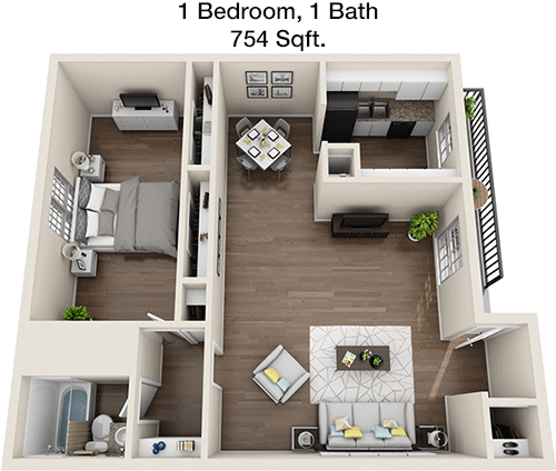754 sq ft floorplan layout