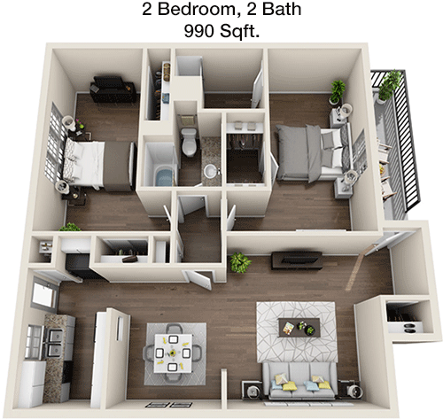 990 sq ft floorplan layout