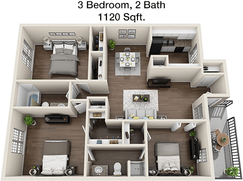 1,120 sq ft floorplan layout