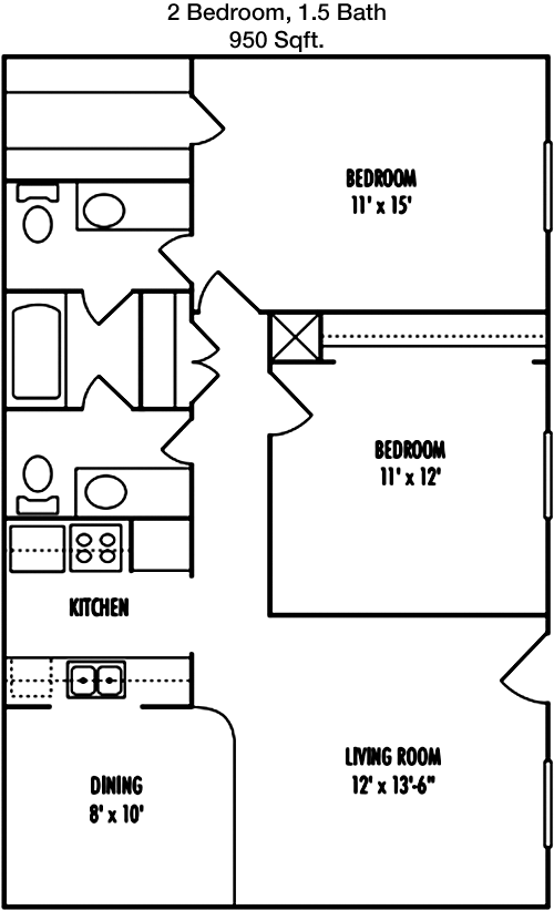 950 sq ft floorplan layout