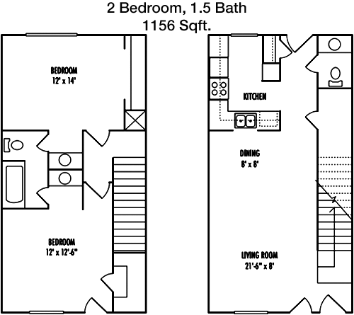 1,156 sq ft floorplan layout