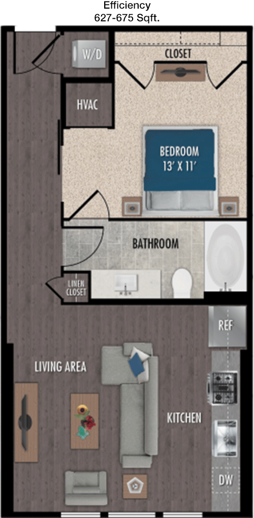 627 sq ft floorplan layout