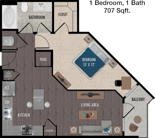 707 sq ft floorplan layout
