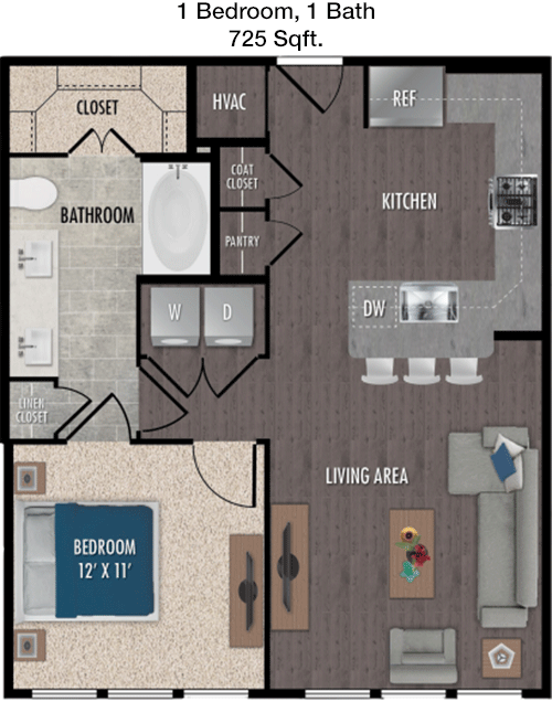725 sq ft floorplan layout