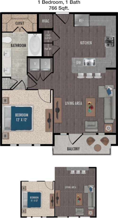 766 sq ft floorplan layout