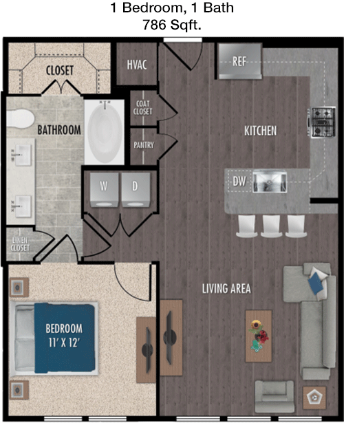 786 sq ft floorplan layout
