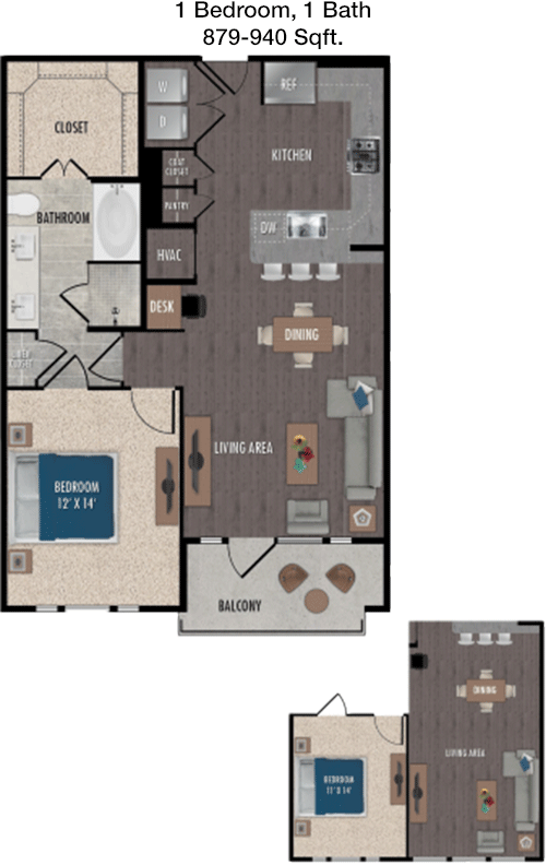 879 sq ft floorplan layout