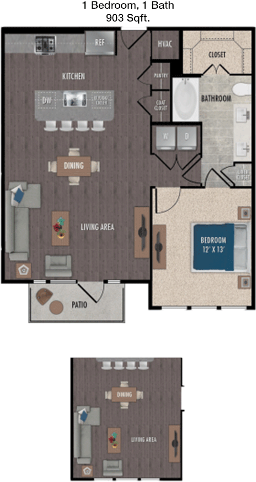 903 sq ft floorplan layout
