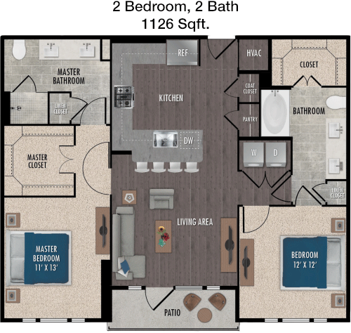 1,126 sq ft floorplan layout