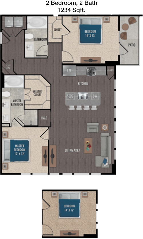 1,234 sq ft floorplan layout
