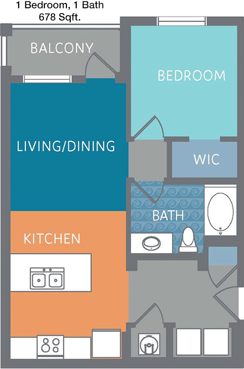 678 sq ft floorplan layout
