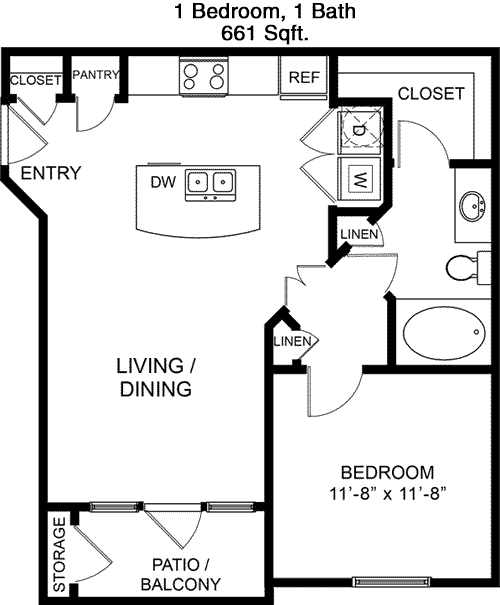 661 sq ft floorplan layout