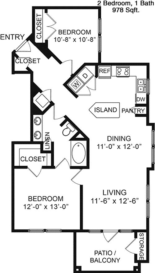 978 sq ft floorplan layout