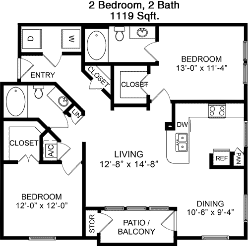 1,119 sq ft floorplan layout