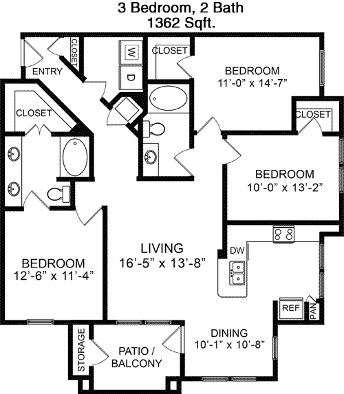 1,362 sq ft floorplan layout