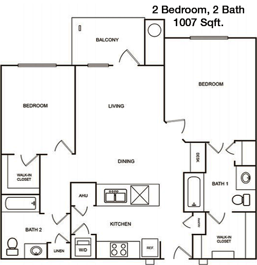 1,007 sq ft floorplan layout