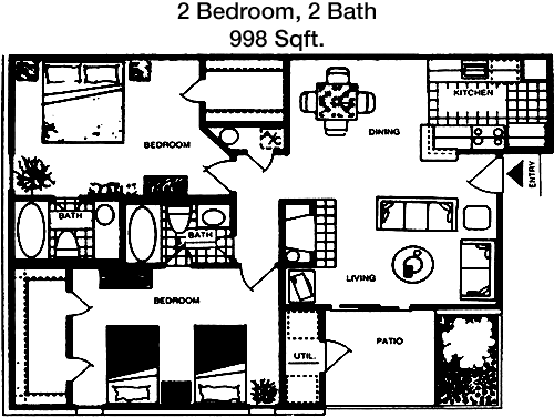 998 sq ft floorplan layout