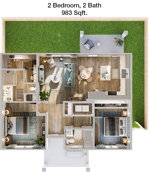 983 sq ft floorplan layout
