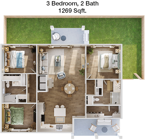 1,269 sq ft floorplan layout