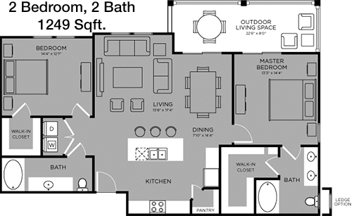1,249 sq ft floorplan layout