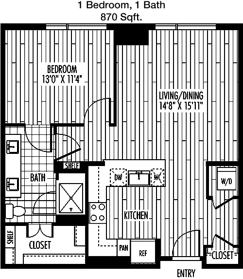 870 sq ft floorplan layout