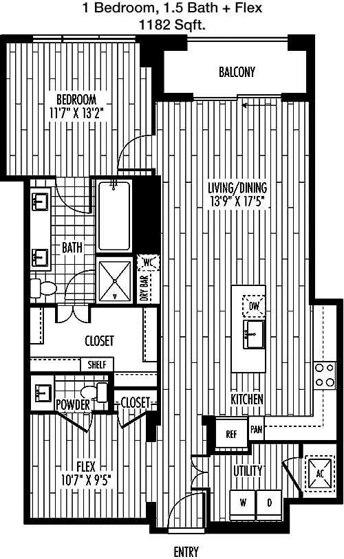 1,182 sq ft floorplan layout