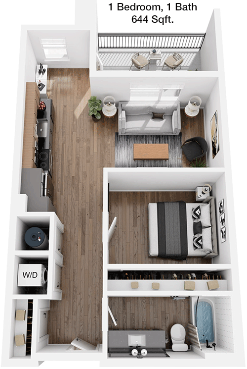 644 sq ft floorplan layout