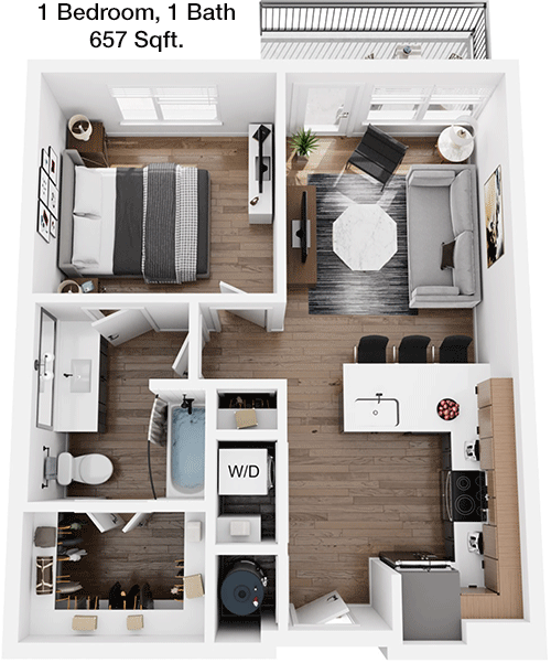 657 sq ft floorplan layout
