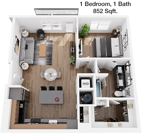 852 sq ft floorplan layout