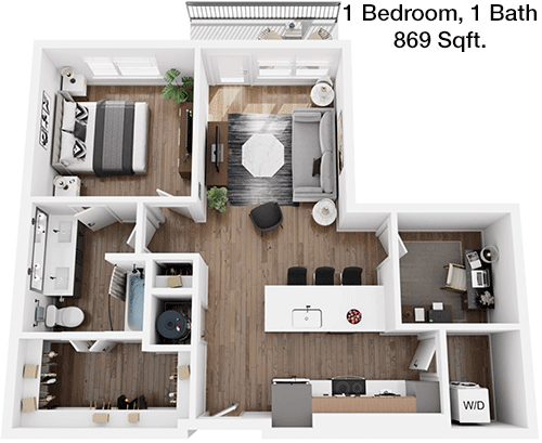869 sq ft floorplan layout