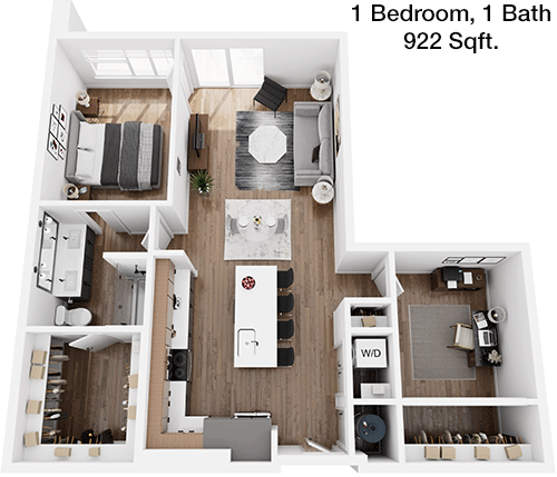 922 sq ft floorplan layout